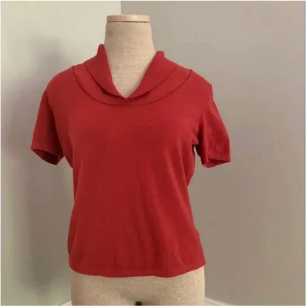 Talbots Vintage Cinnamon Colored Collared Short Sleeve Sweater Size Small